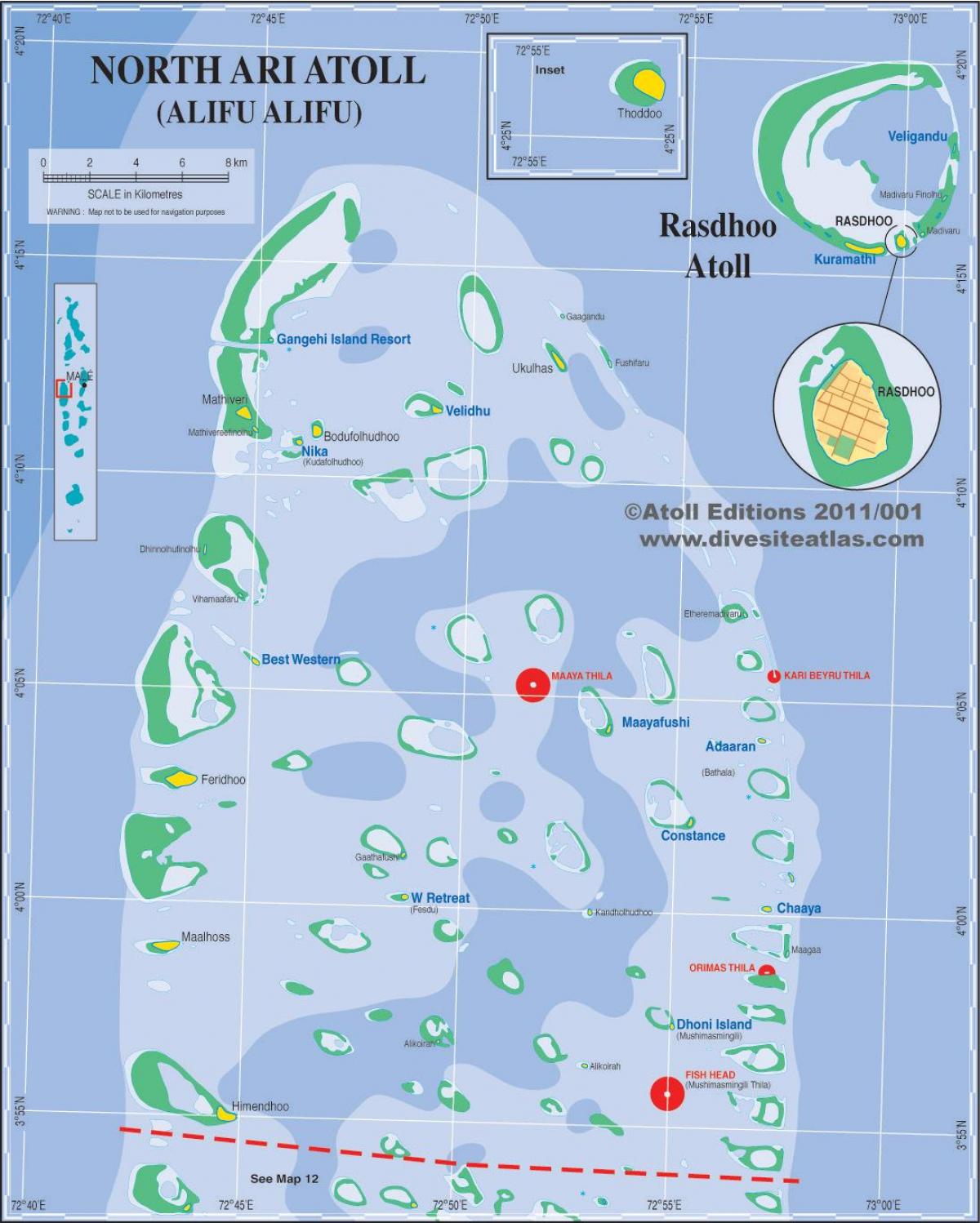 mapa de ari atoll, maldivas